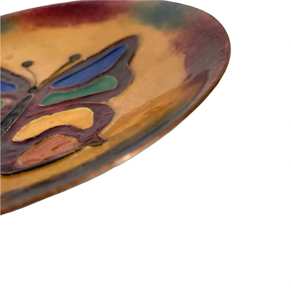Vintage Copper Ashtray Handmade Hippy Rainbow Butterfly Glazed Cottagecore Boho